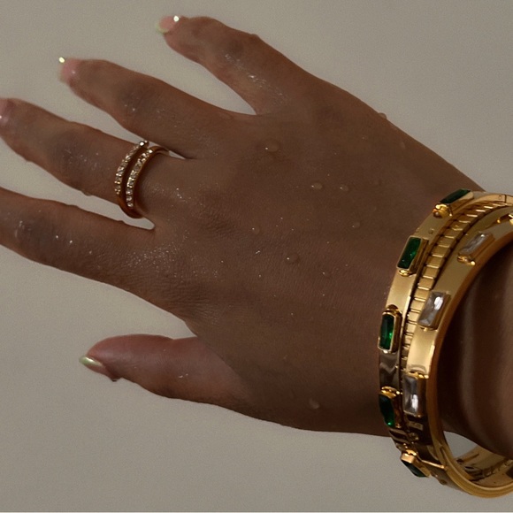 18K Gold Bangle Bracelet*High Gloss Finish*Simulated Diamond* Waterproof* - Picture 2 of 4